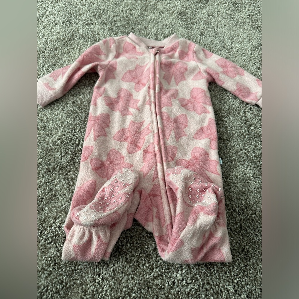 Posh Peanut fleece Baby Onesie with Bow Pattern
